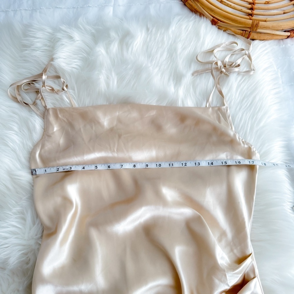 Topsix Bridesmaids Midi Slit Dress Silky Satin Gold Side Slit Cowl Neck - Picture 14 of 14